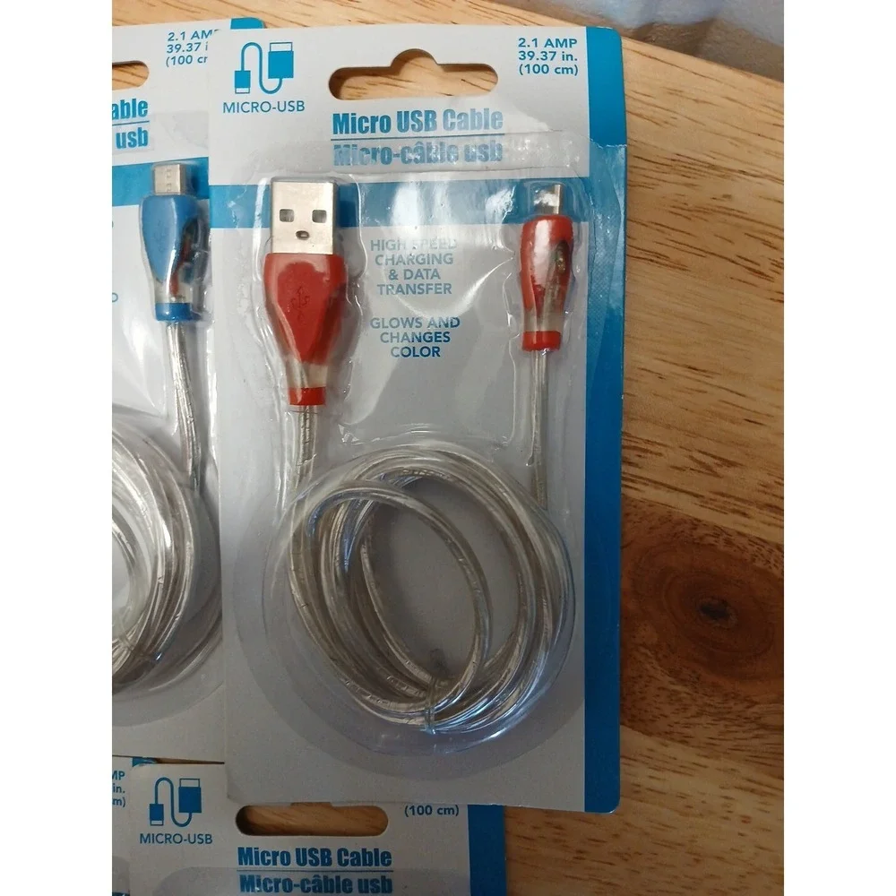 Micro USB Cable Glow In the Dark Color Changing Set Of 5 Red Blue Green